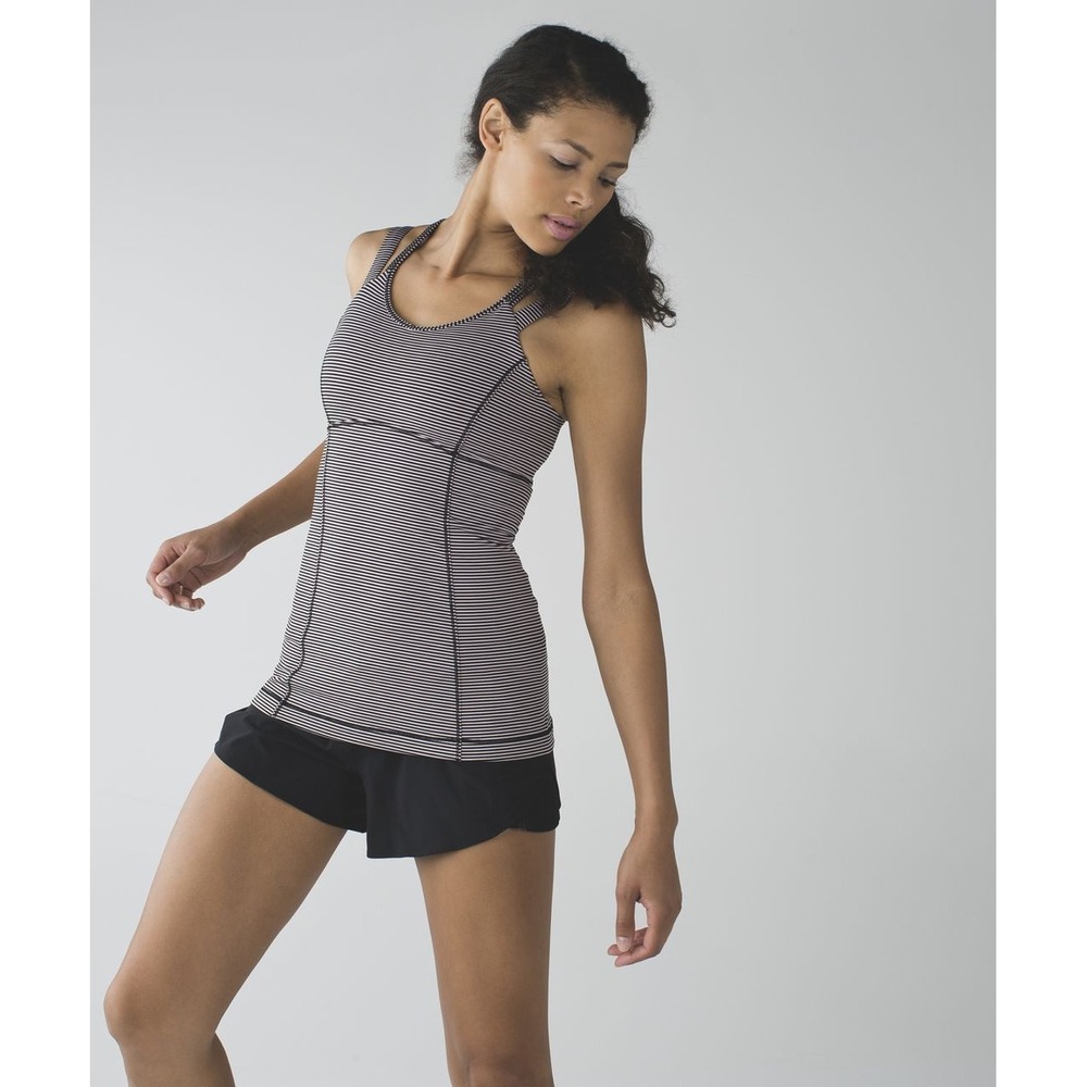 Lululemon Black & Pink Striped Tank Top Criss Cross Back Athletic Workout